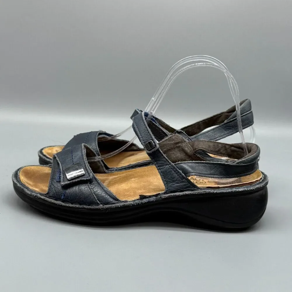 Naot Papaya Women's 9.5 Navy Leather Strappy Sandals Wedge Classic Comfort